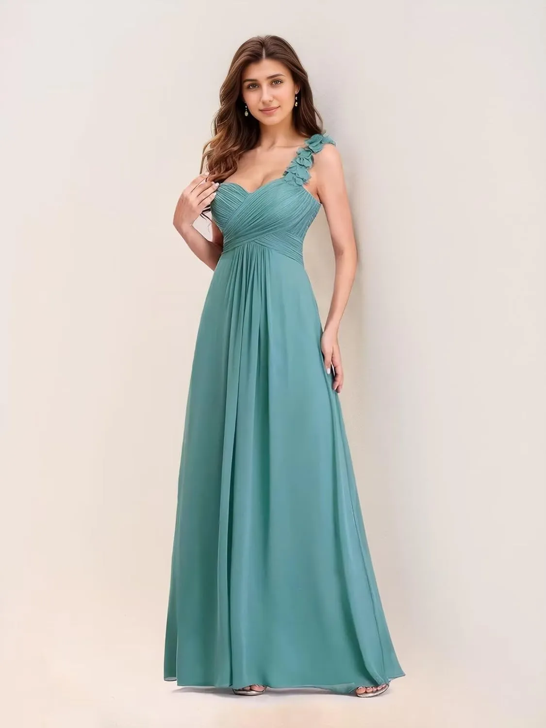 Women's One Shoulder Bridesmaid Dresses A-Line Formal Gowns Sweetheart Chiffon Evening Party Dresses Sleeveless