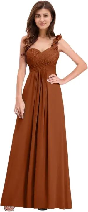 Women's One Shoulder Bridesmaid Dresses A-Line Formal Gowns Sweetheart Chiffon Evening Party Dresses Sleeveless