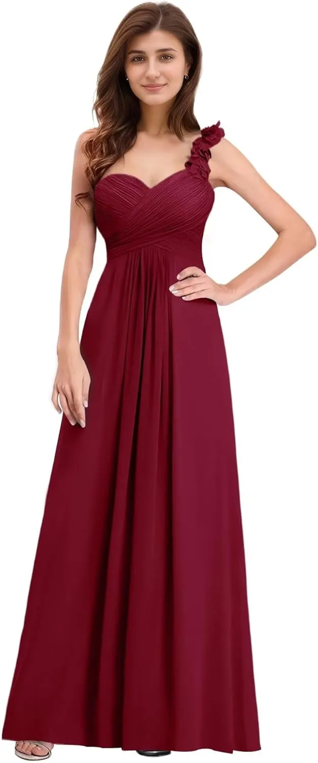 Women's One Shoulder Bridesmaid Dresses A-Line Formal Gowns Sweetheart Chiffon Evening Party Dresses Sleeveless
