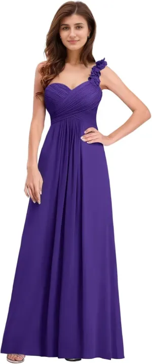 Women's One Shoulder Bridesmaid Dresses A-Line Formal Gowns Sweetheart Chiffon Evening Party Dresses Sleeveless