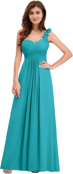 Women's One Shoulder Bridesmaid Dresses A-Line Formal Gowns Sweetheart Chiffon Evening Party Dresses Sleeveless
