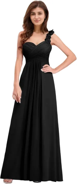 Women's One Shoulder Bridesmaid Dresses A-Line Formal Gowns Sweetheart Chiffon Evening Party Dresses Sleeveless
