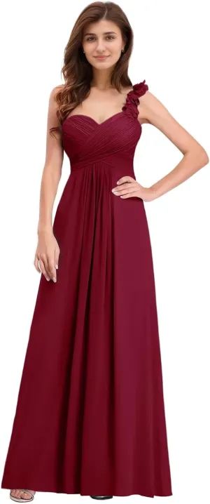 Women's One Shoulder Bridesmaid Dresses A-Line Formal Gowns Sweetheart Chiffon Evening Party Dresses Sleeveless