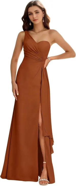 Women's One Shoulder Bridesmaid Dresses for Wedding A-Line Chiffon Formal Gowns Evening Party Dresses Side Slit