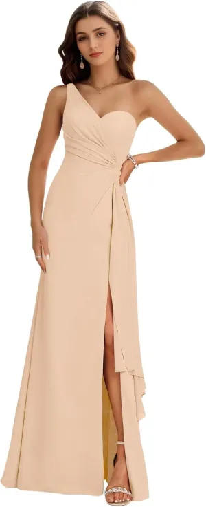 Women's One Shoulder Bridesmaid Dresses for Wedding A-Line Chiffon Formal Gowns Evening Party Dresses Side Slit