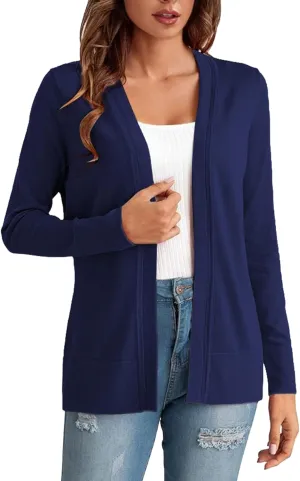 Women's Open Front Cardigans Sweaters Casual Lightweight Long Sleeve Knitted Tops