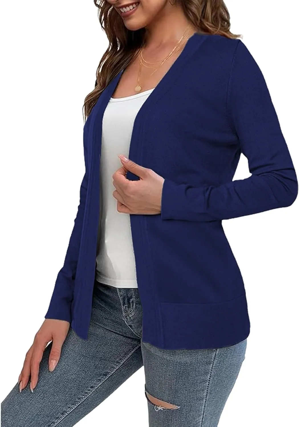 Women's Open Front Cardigans Sweaters Casual Lightweight Long Sleeve Knitted Tops