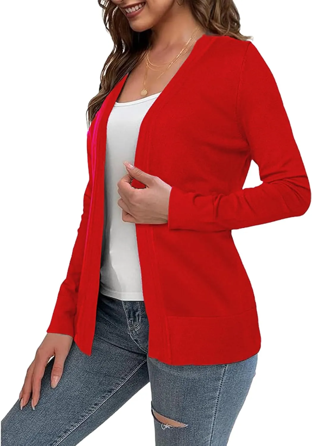 Women's Open Front Cardigans Sweaters Casual Lightweight Long Sleeve Knitted Tops