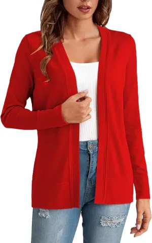 Women's Open Front Cardigans Sweaters Casual Lightweight Long Sleeve Knitted Tops