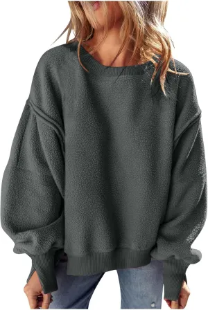 Women's Oversized Crewneck Sweatshirts Trendy Long Sleeve Fleece Pullover Fall Fashion Tops Comfort Winter Clothes