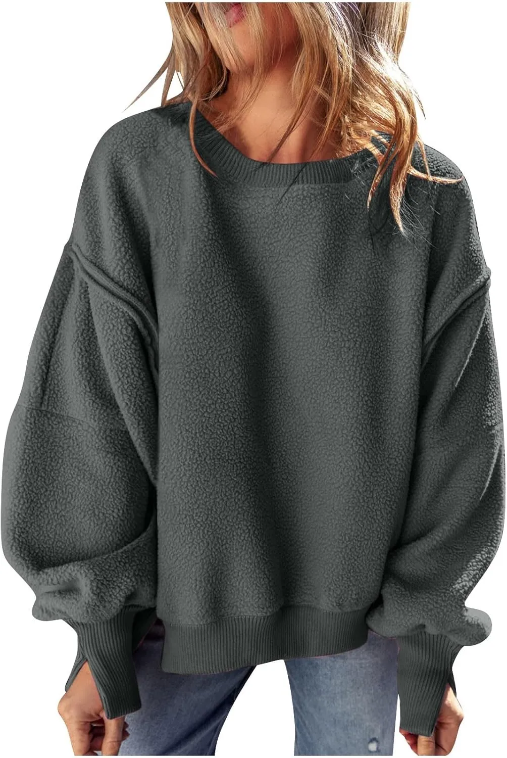 Women's Oversized Crewneck Sweatshirts Trendy Long Sleeve Fleece Pullover Fall Fashion Tops Comfort Winter Clothes