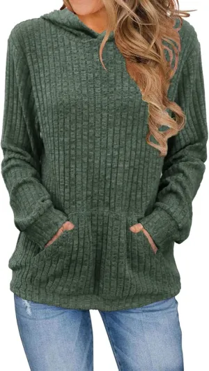 Womens Oversized Hoodies Casual Long Sleeve with Kangaroo Pocket Fall Fashion Waffle Knit Pullover Sweatshirts Tops