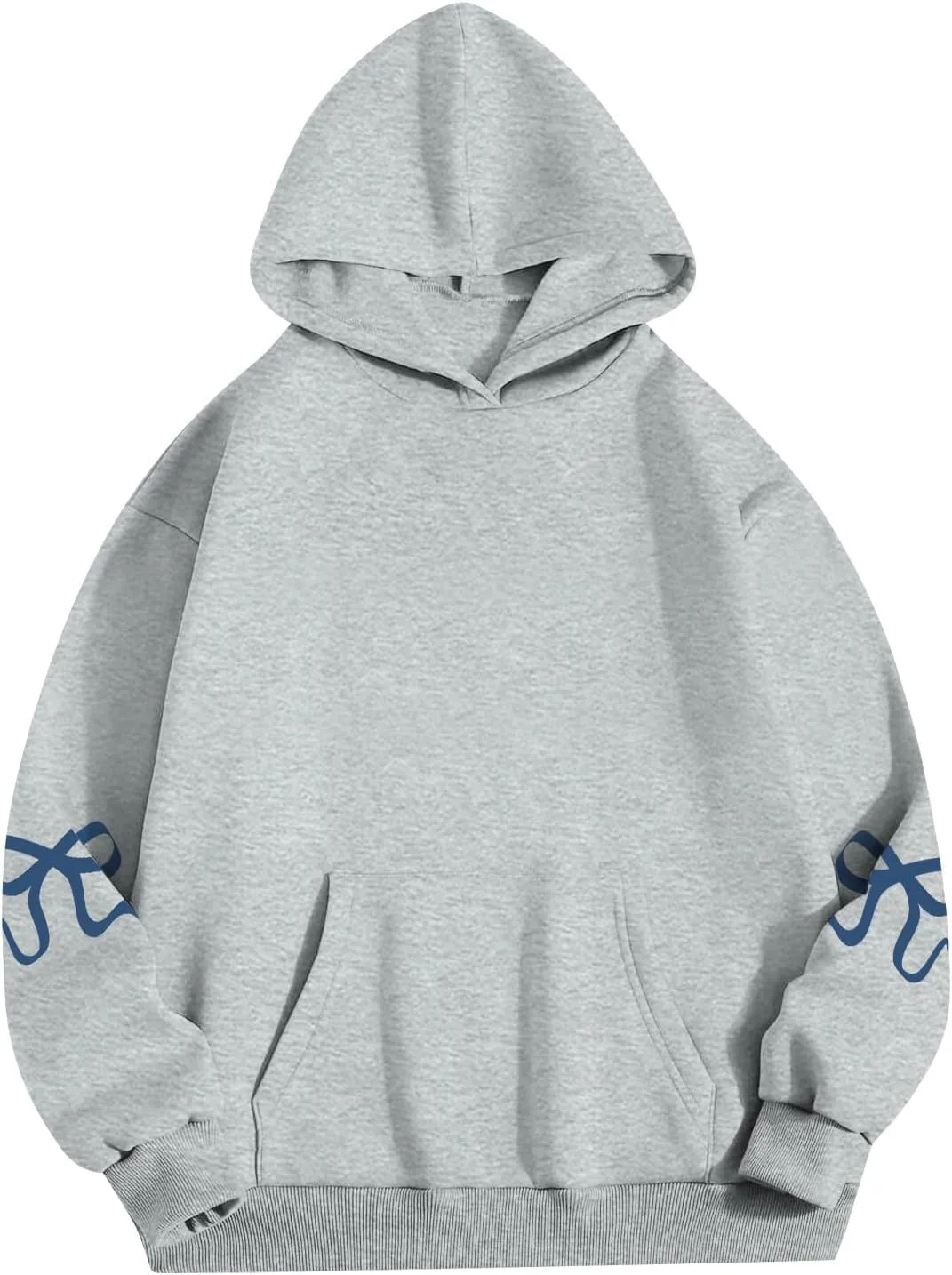 Womens Oversized Hoodies Cute Bow Trim Print Fleece Hoodies Preppy Long Sleeve Hooded Graphic Sweatshirts with Pocket