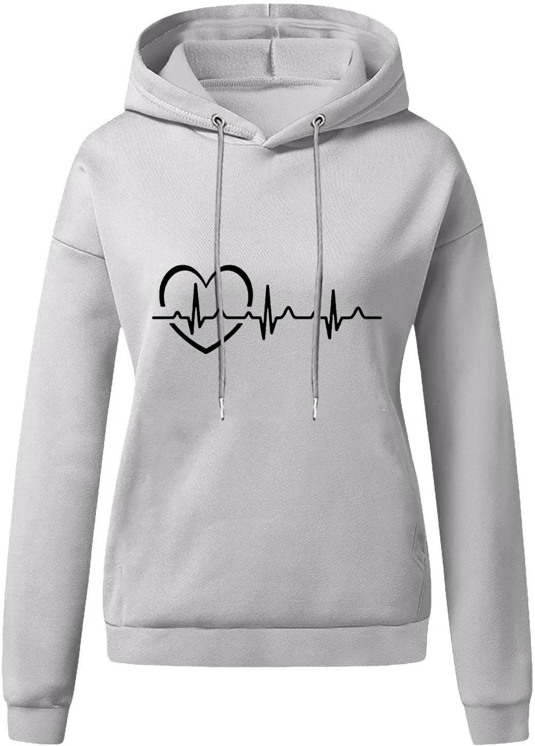 Women's Oversized Hoodies Fall Casual Long Sleeve Drawstring Blouse Tee Trendy Heart Print Solid Outdoor Comfy Pullover Tops