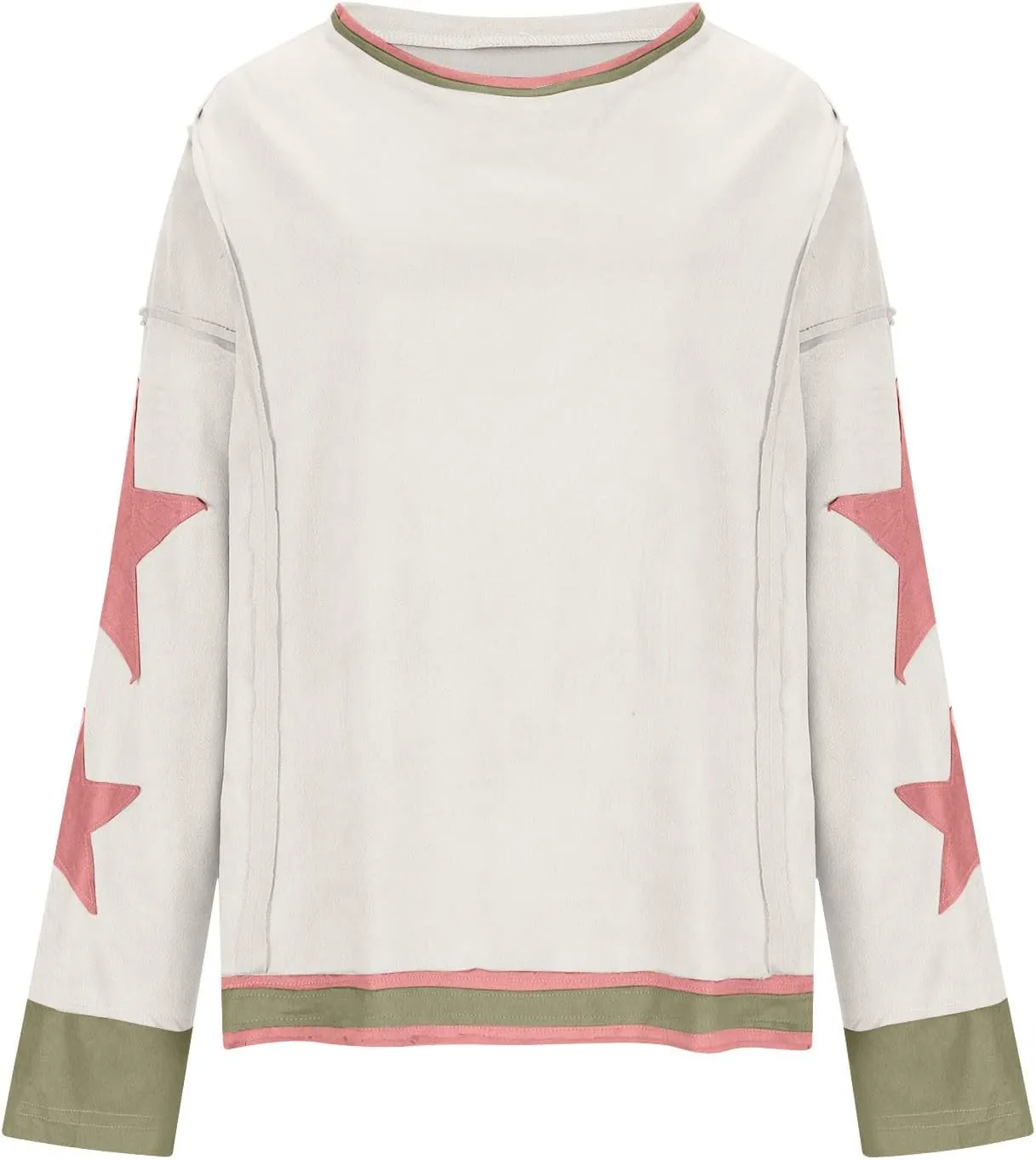 Women's Oversized Star Sweatshirt Long Sleeve Y2k Shirts Drop Shoulder Vintage Graphic Crewneck Jacket Preppy Clothes