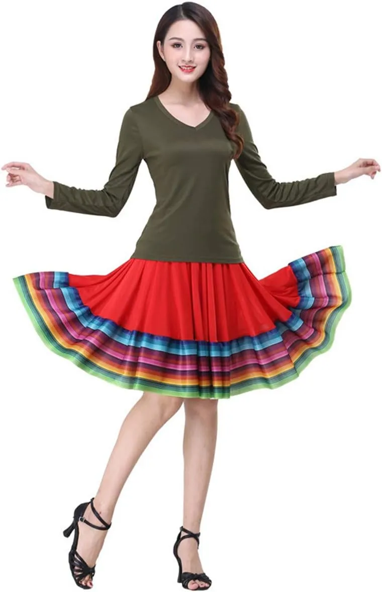 Women's Plus Size High Waisted A Line Pleated Midi Skater Skirt w/Shorts