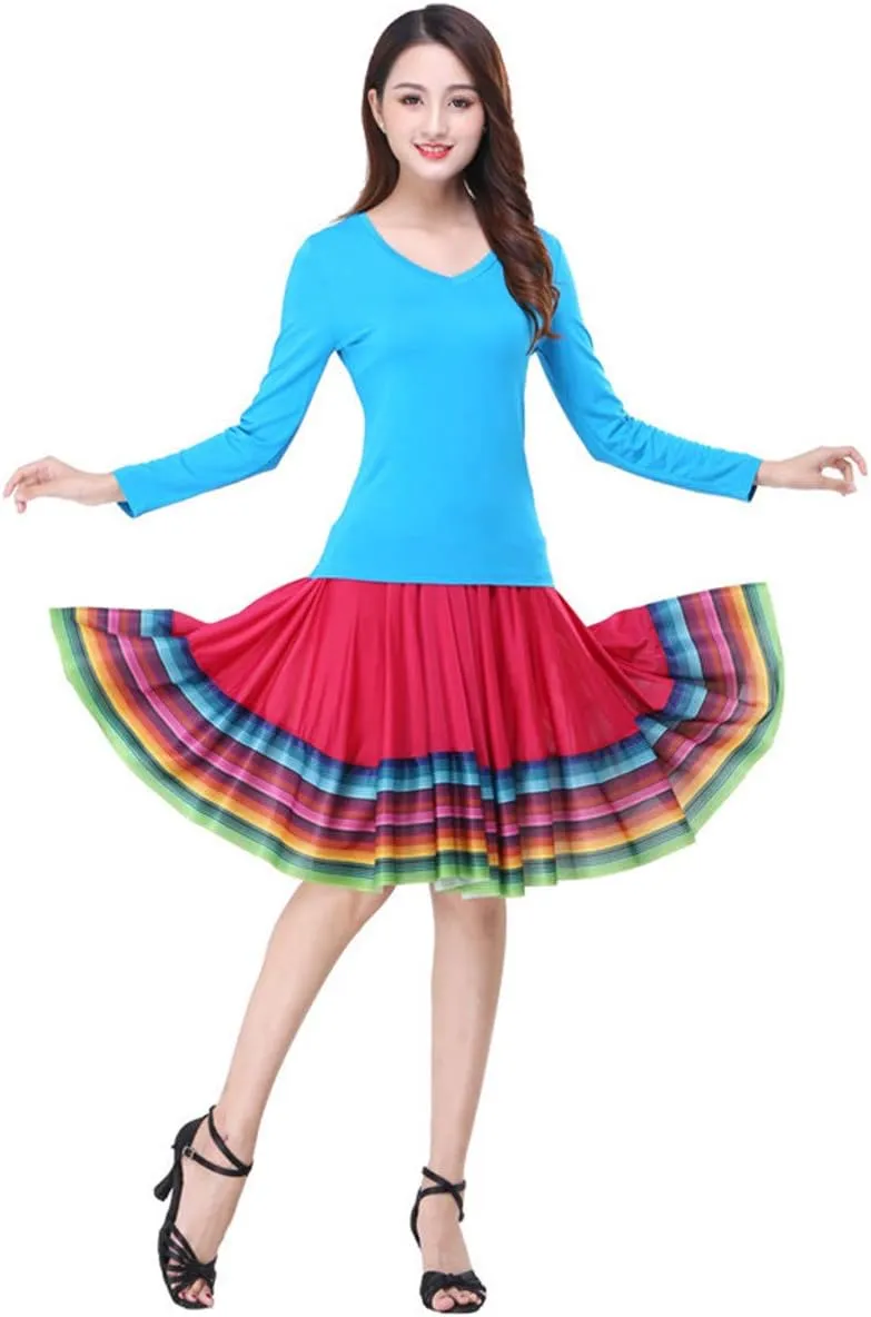 Women's Plus Size High Waisted A Line Pleated Midi Skater Skirt w/Shorts