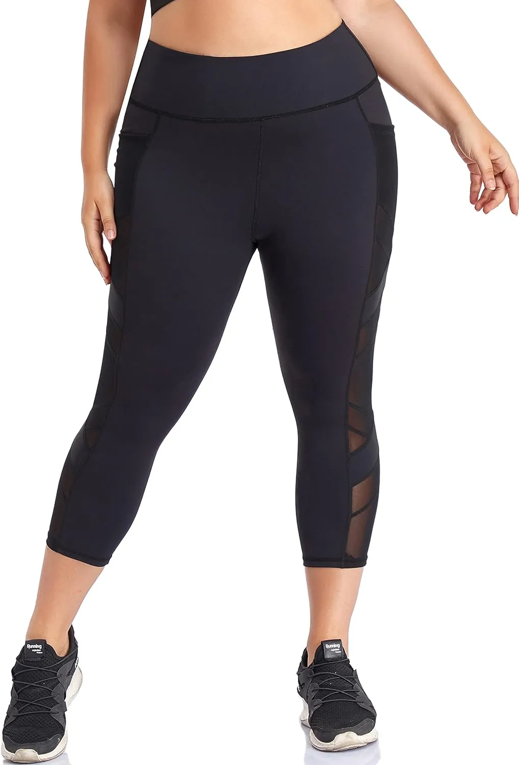 Women's Plus Size Leggings High Waisted Yoga Pants with Pockets Mesh Workout Leggings Tummy Control Running