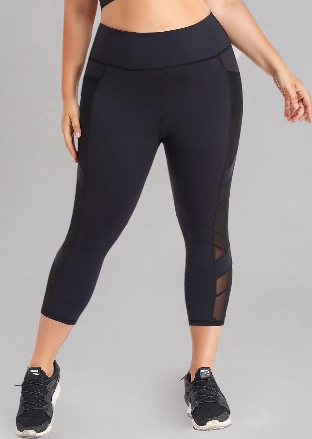 Women's Plus Size Leggings High Waisted Yoga Pants with Pockets Mesh Workout Leggings Tummy Control Running