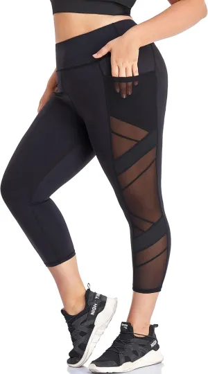Women's Plus Size Leggings High Waisted Yoga Pants with Pockets Mesh Workout Leggings Tummy Control Running