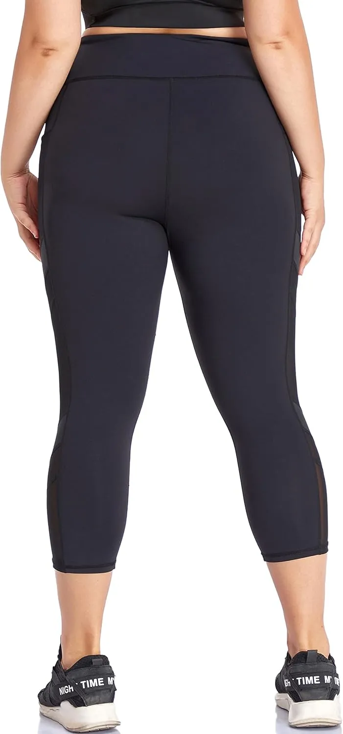 Women's Plus Size Leggings High Waisted Yoga Pants with Pockets Mesh Workout Leggings Tummy Control Running