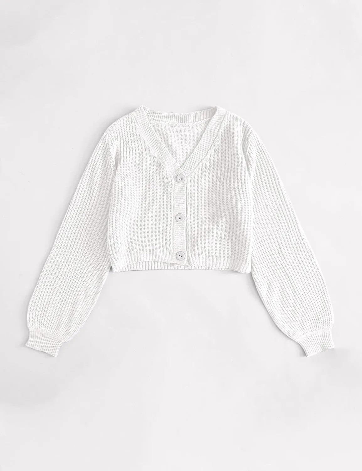 Womens Puff Sleeve Cardigan Long Sleeve Open Front Button Down Knit Sweaters
