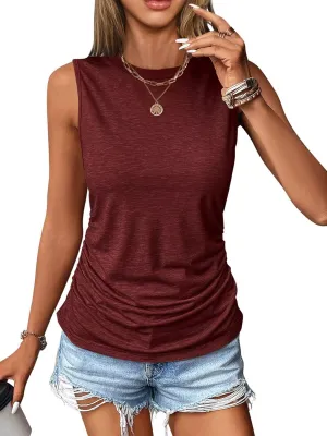 Womens Ruched Tank Tops Crewneck Sleeveless Shirts Slim Fitted Top Dressy Casual Summer Trendy Clothes 2025