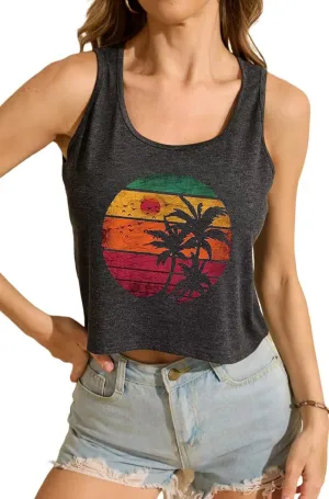 Women's Sexy Crop Tanks Cute USA Graphic Cropped Tank Tops for Teen Girls Casual Summer Sleeveless Tee Tops