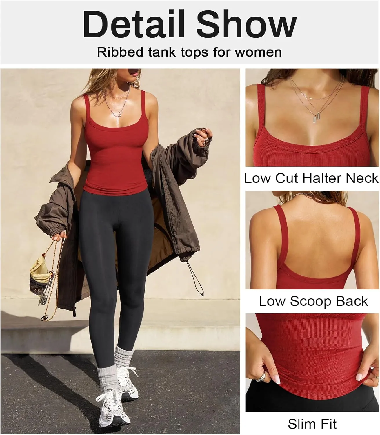 Womens Sexy Low Cut Tank Tops for Women Workout Spaghetti Strap Scoop Neck Ribbed Fitted Backless Basic Going Out Tops
