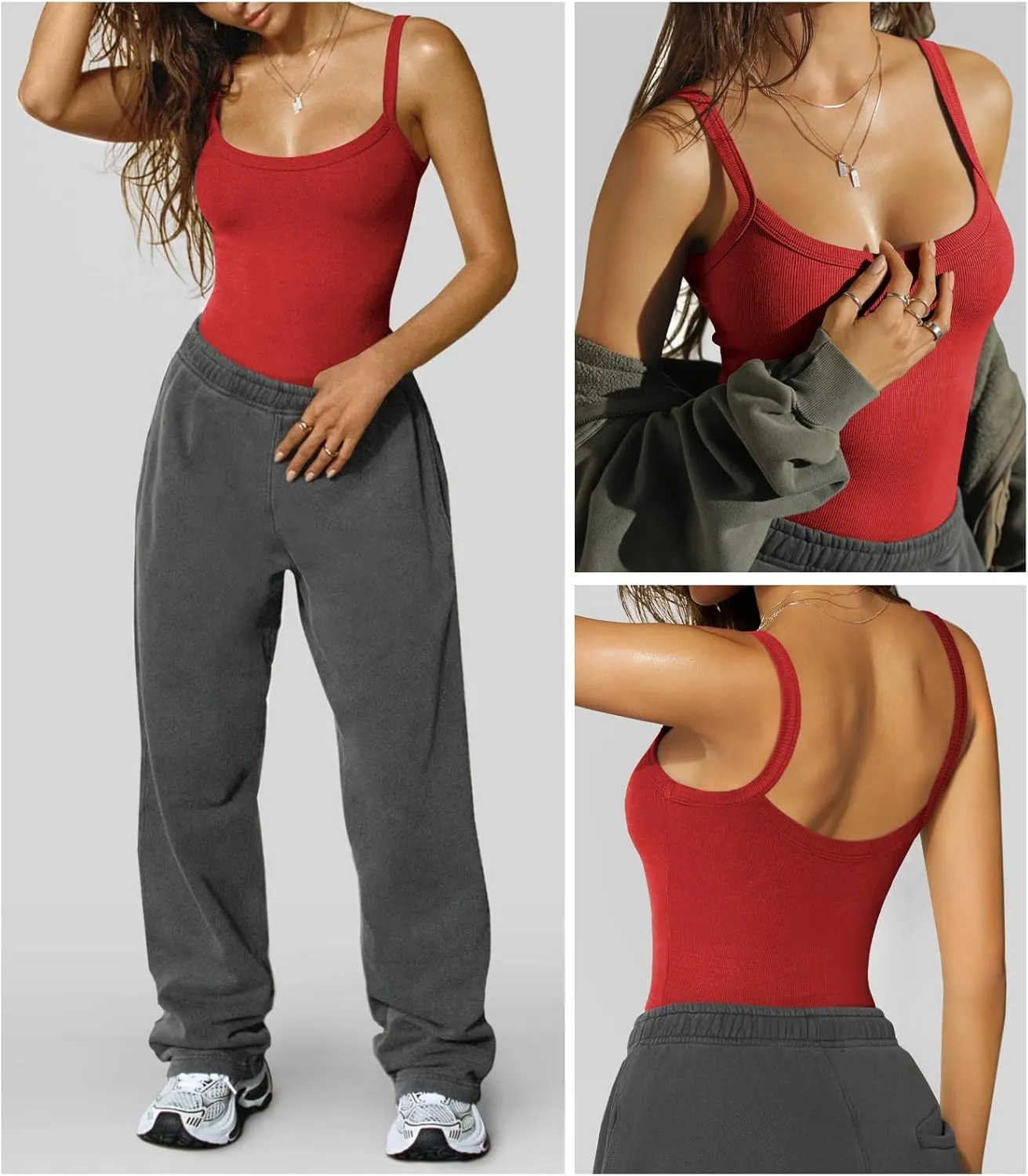 Womens Sexy Low Cut Tank Tops for Women Workout Spaghetti Strap Scoop Neck Ribbed Fitted Backless Basic Going Out Tops