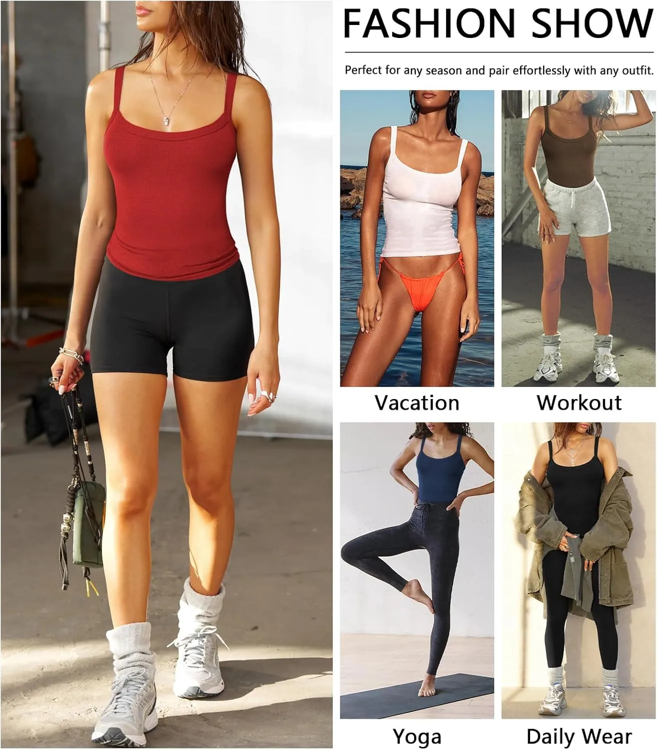 Womens Sexy Low Cut Tank Tops for Women Workout Spaghetti Strap Scoop Neck Ribbed Fitted Backless Basic Going Out Tops