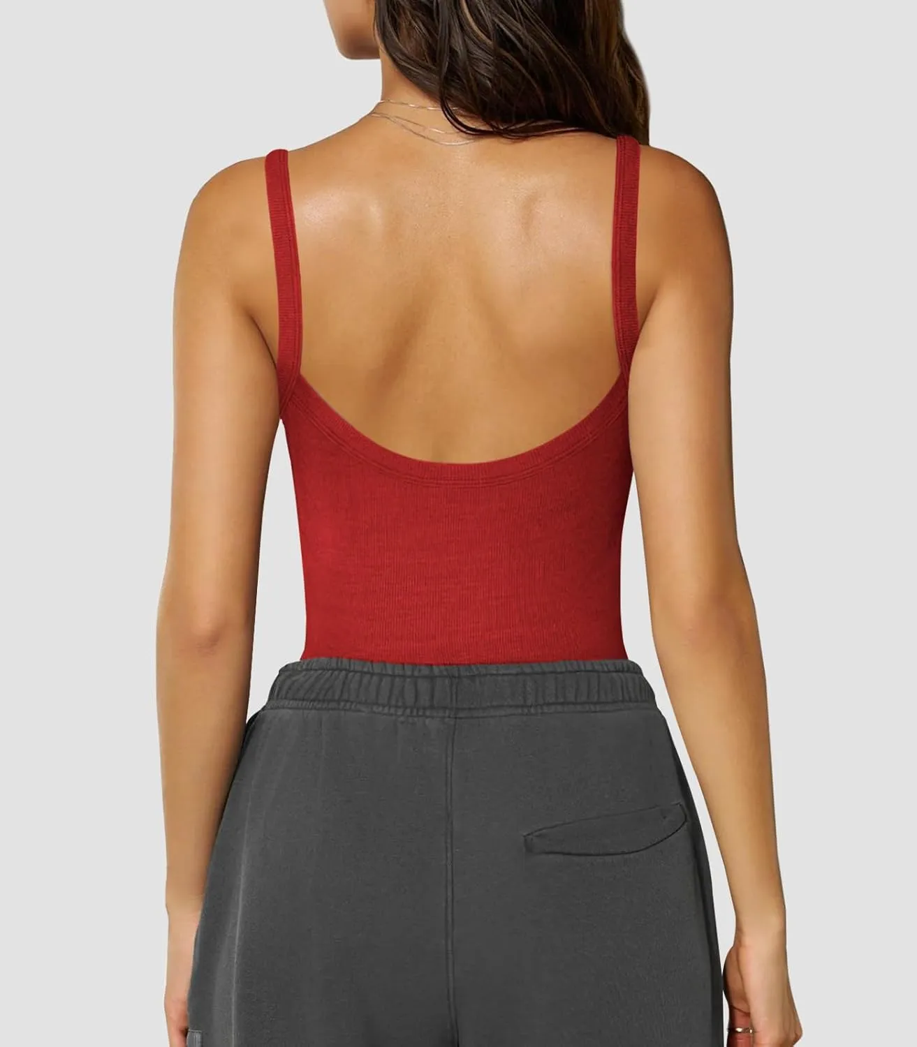Womens Sexy Low Cut Tank Tops for Women Workout Spaghetti Strap Scoop Neck Ribbed Fitted Backless Basic Going Out Tops