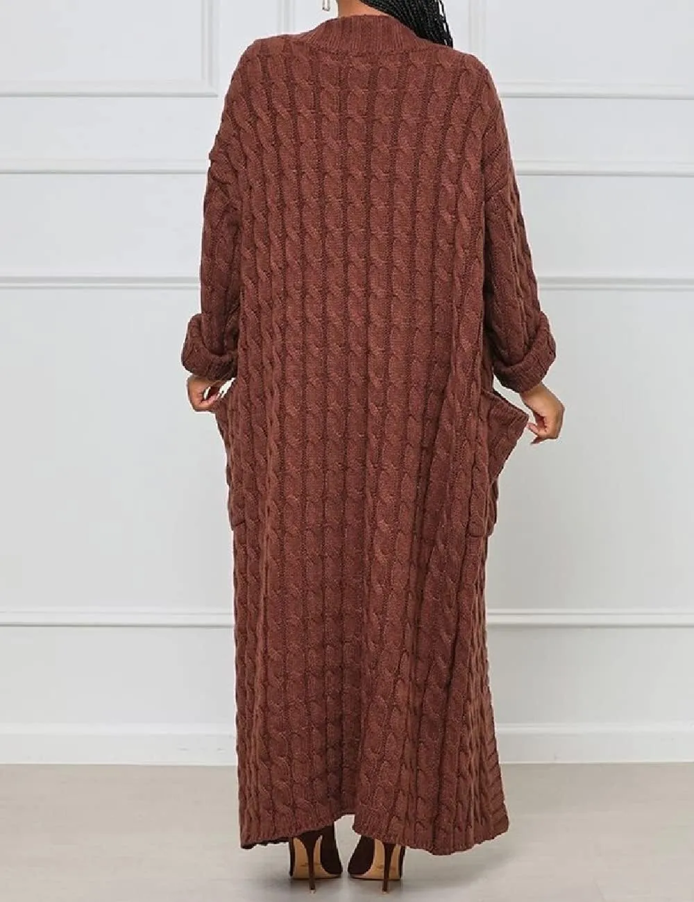 Womens Stylish Cable Knit Dual Chunky Cardigan with Pockets