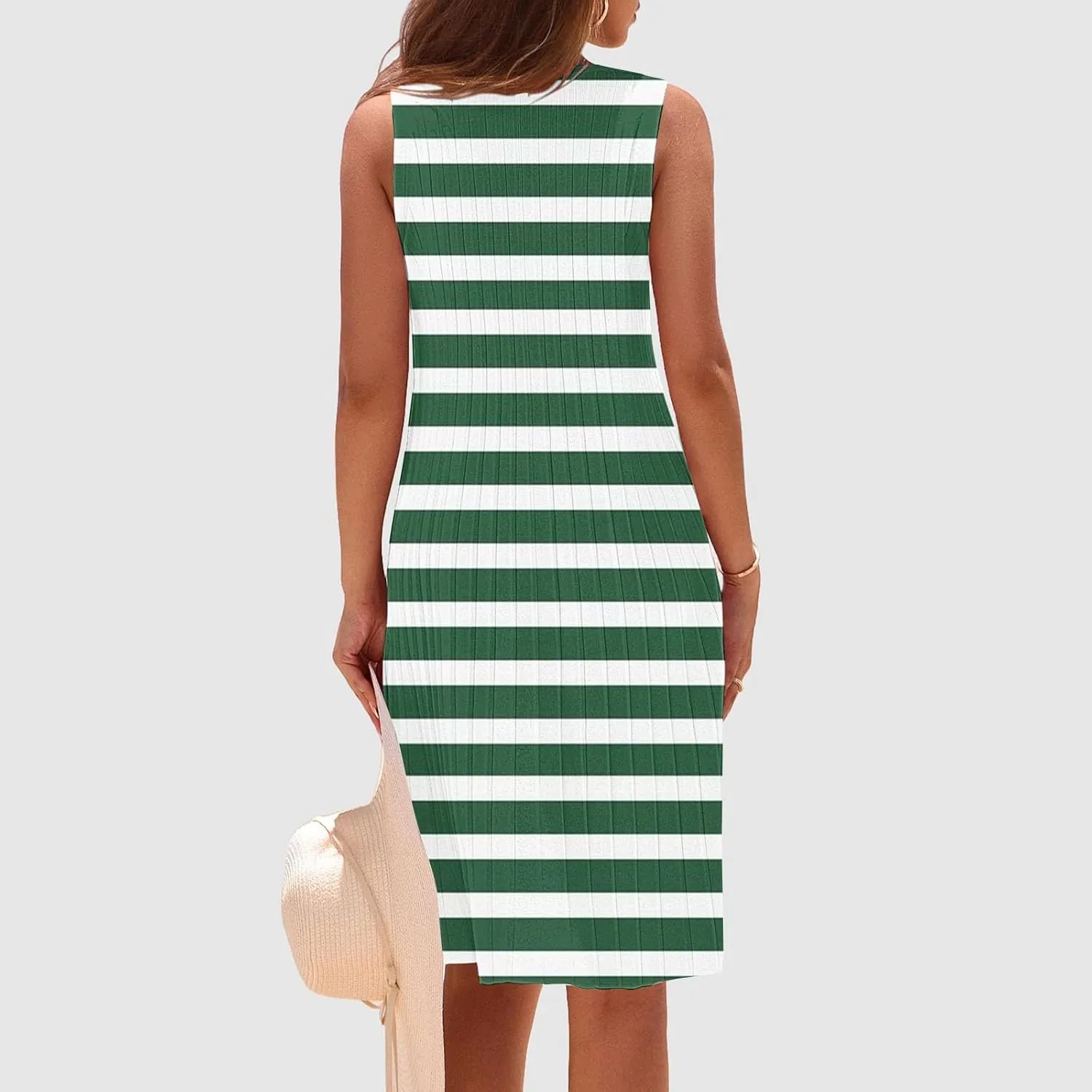 Women's Summer Tank Mini Dress Sleeveless A-Line Dresses Casual Stripe Floral T-Shirt Dress Flowy Beach Sundress