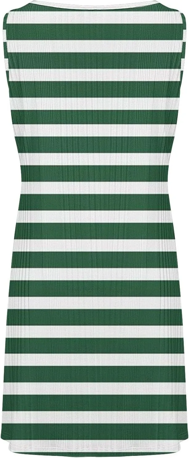 Women's Summer Tank Mini Dress Sleeveless A-Line Dresses Casual Stripe Floral T-Shirt Dress Flowy Beach Sundress