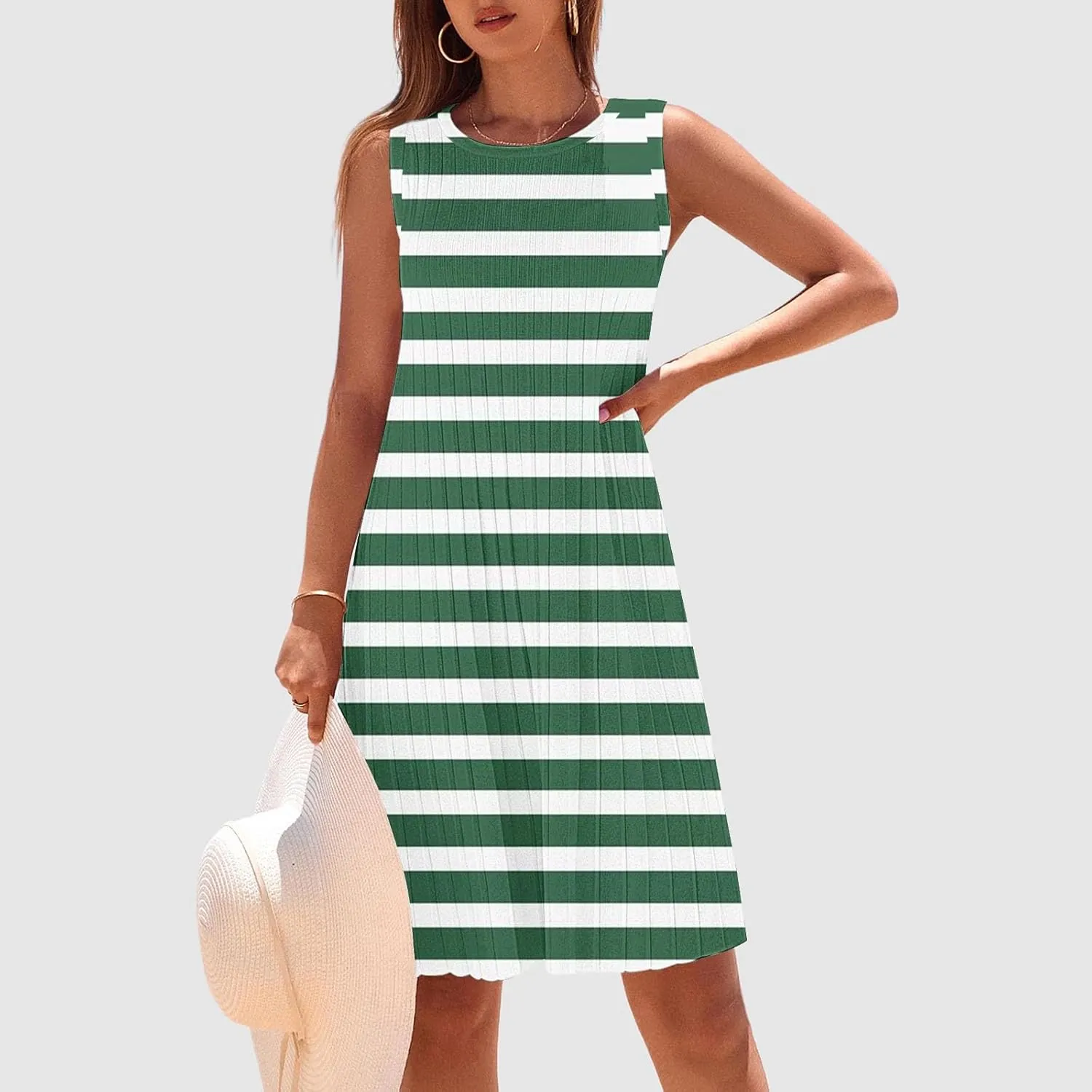 Women's Summer Tank Mini Dress Sleeveless A-Line Dresses Casual Stripe Floral T-Shirt Dress Flowy Beach Sundress