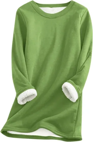 Women's Winter Warm Sherpa Lined Fleece Crewneck Pullover Sweatshirt Loungewear Tunic Tops Underwear