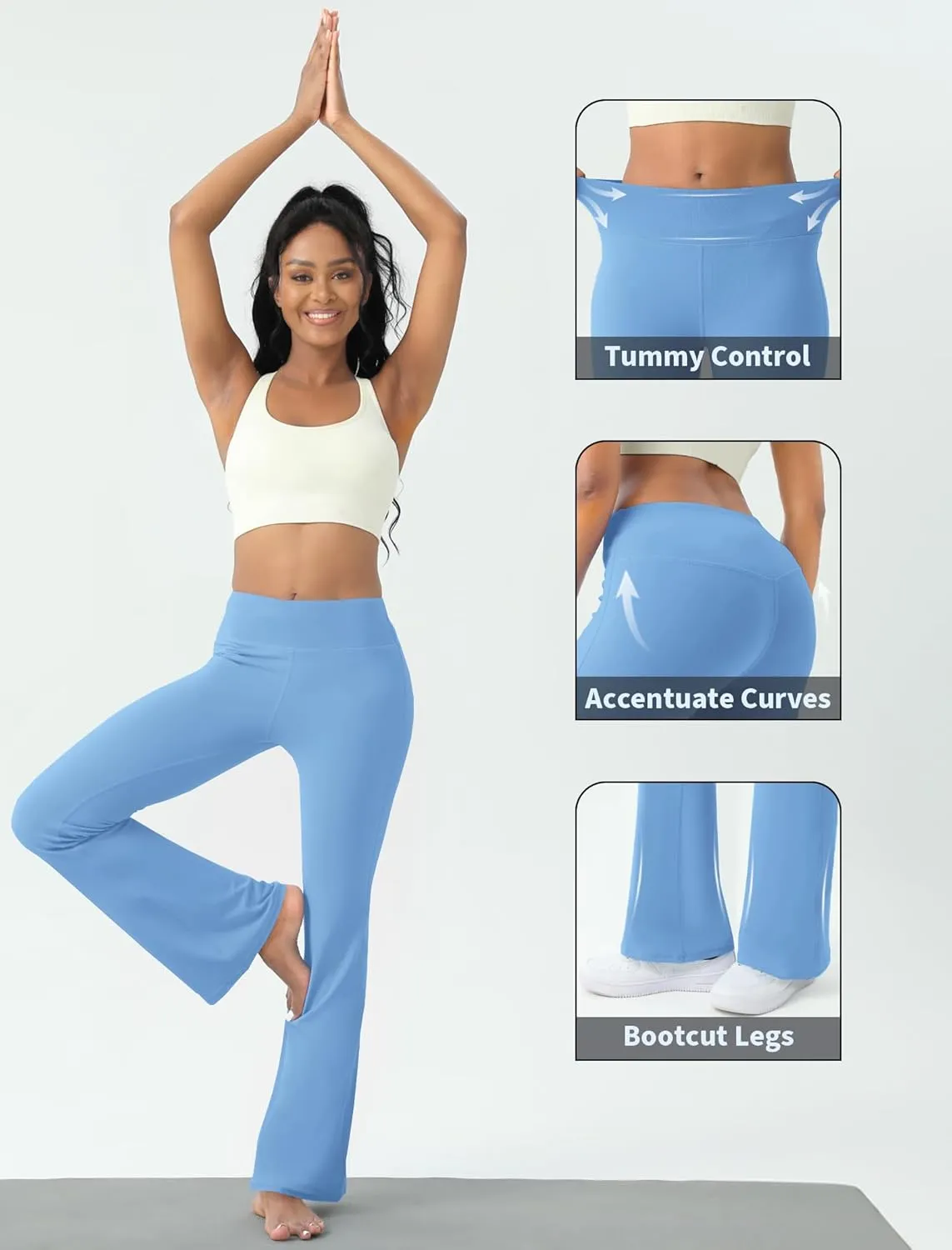 Women's Yoga Pants Bootcut Flare Leggings Flared Bell Bottom Leggings High-Waisted Workout Pants Tummy Control