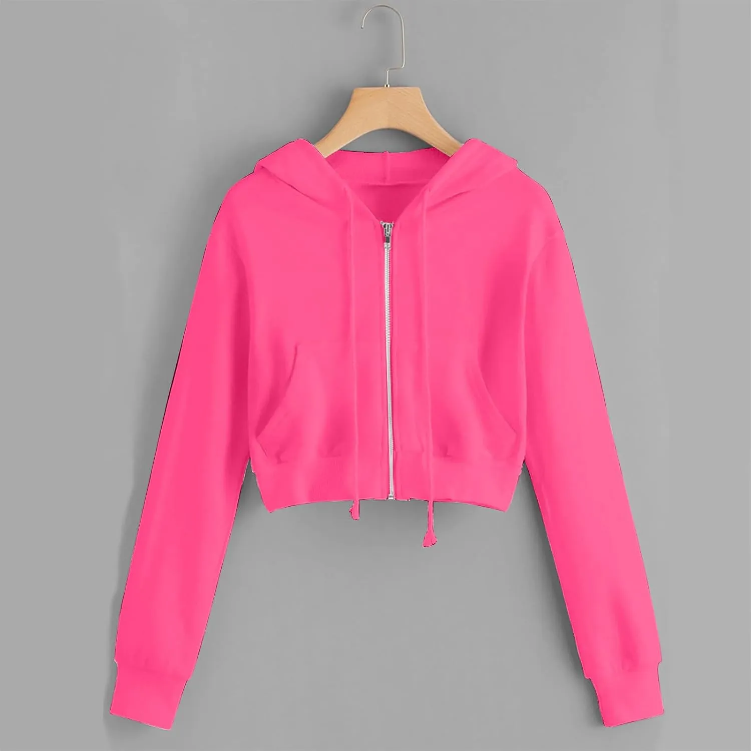Womens Zip Up Cropped Hoodie Drawstring Crop Sweatshirt Long Sleeve Casual Tops Y2K Trendy Fall Winter Clothes 2024