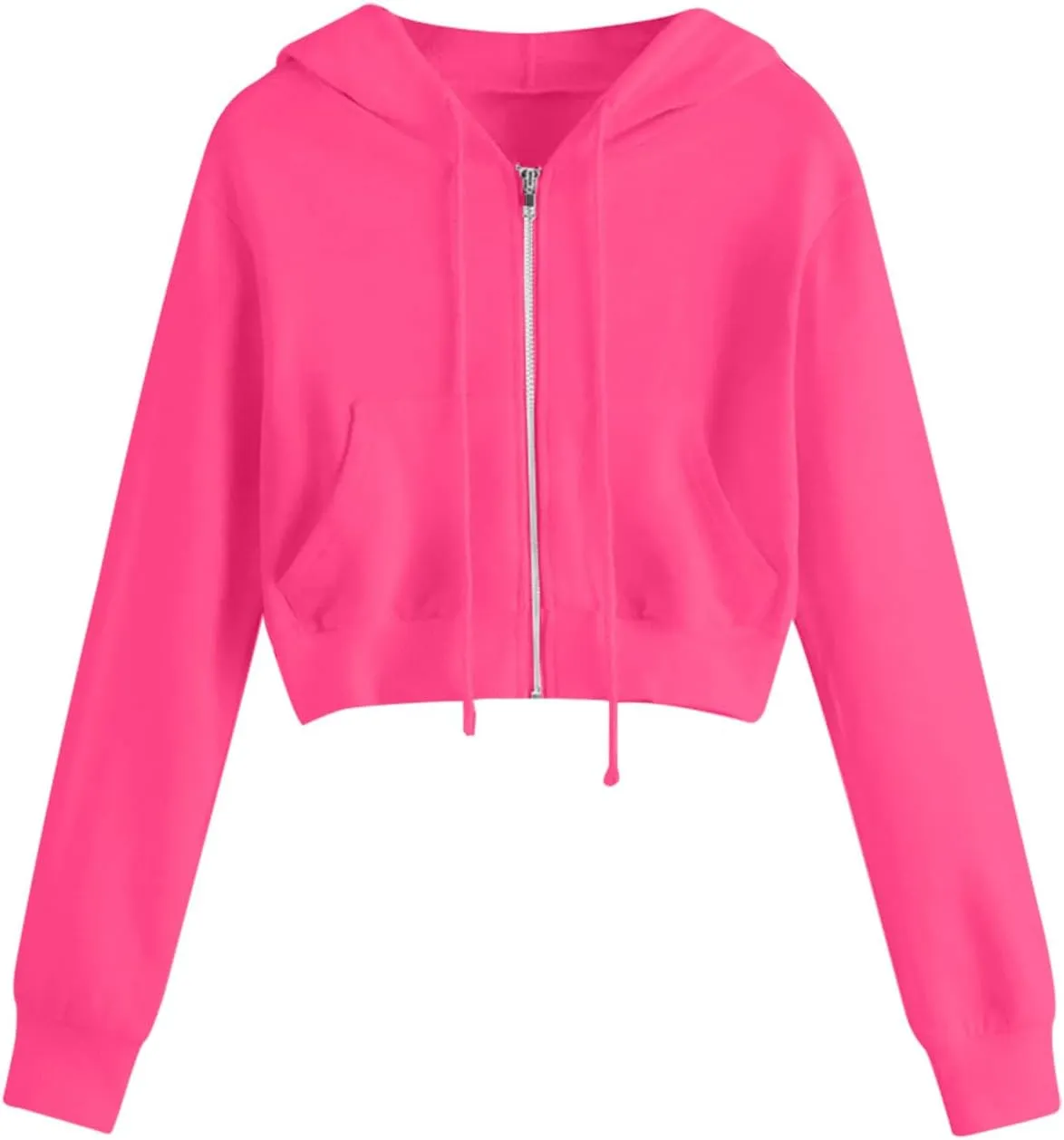 Womens Zip Up Cropped Hoodie Drawstring Crop Sweatshirt Long Sleeve Casual Tops Y2K Trendy Fall Winter Clothes 2024