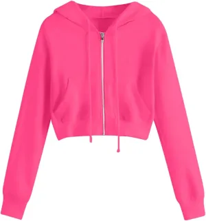 Womens Zip Up Cropped Hoodie Drawstring Crop Sweatshirt Long Sleeve Casual Tops Y2K Trendy Fall Winter Clothes 2024