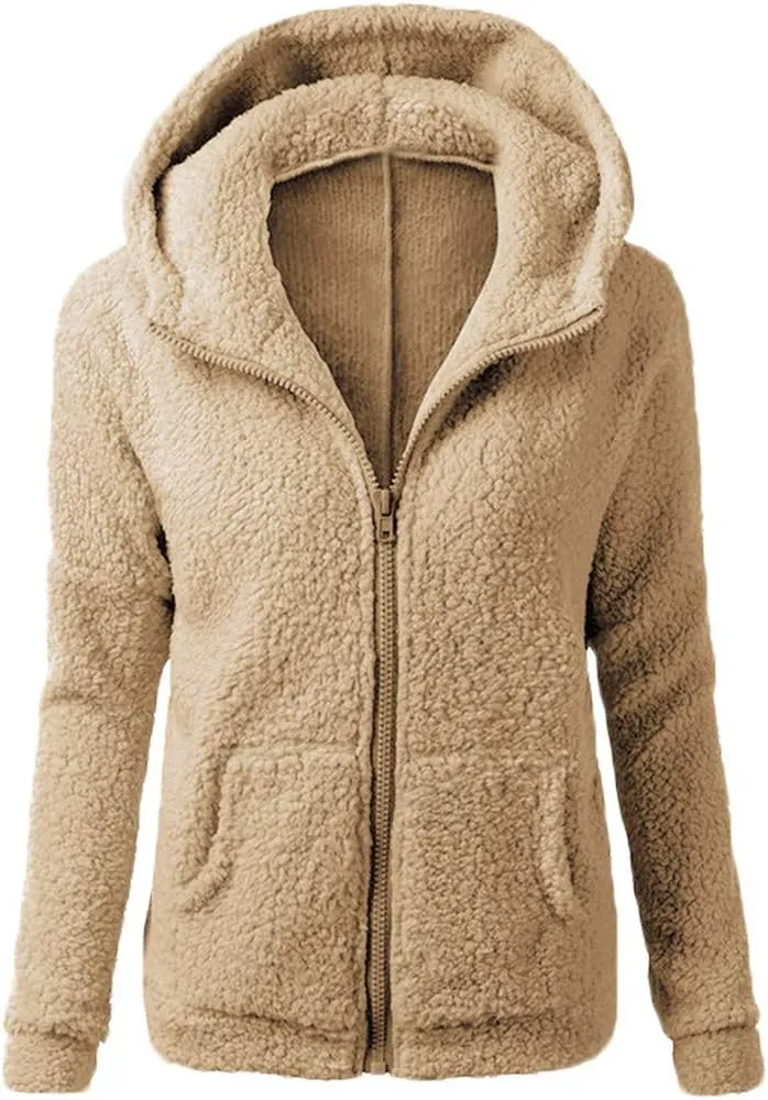 Womens Zip Up Hoodies 2024 Winter Lightweight Fleece Lined Coats Comfy Warm Plus Size Sherpa Jackets with Pockets