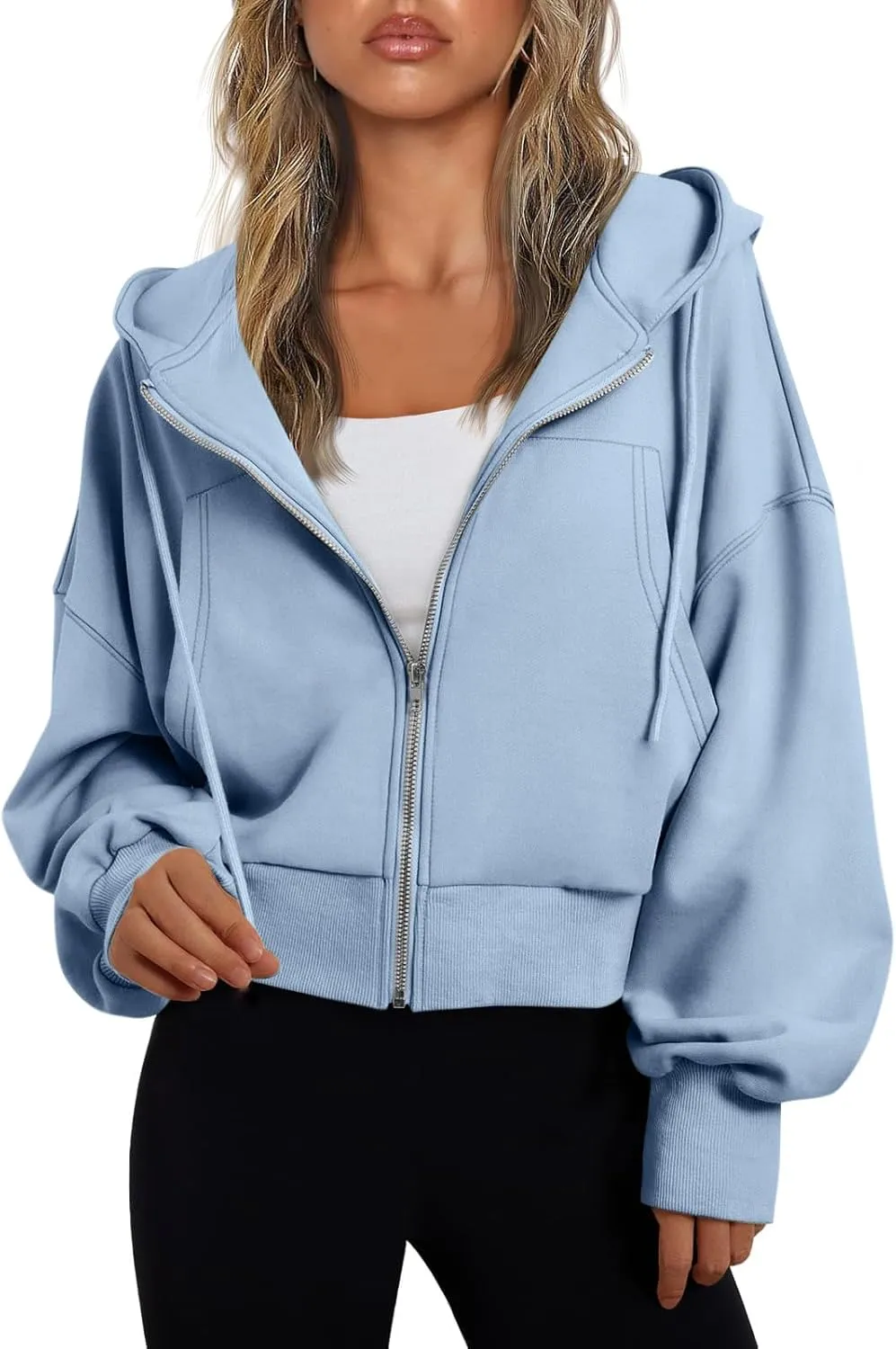 Womens Zip Up Hoodies Cropped Sweatshirts Fleece Crop Jacket Fall Casual Drawstring Full Zip Hoodie Winter Clothes