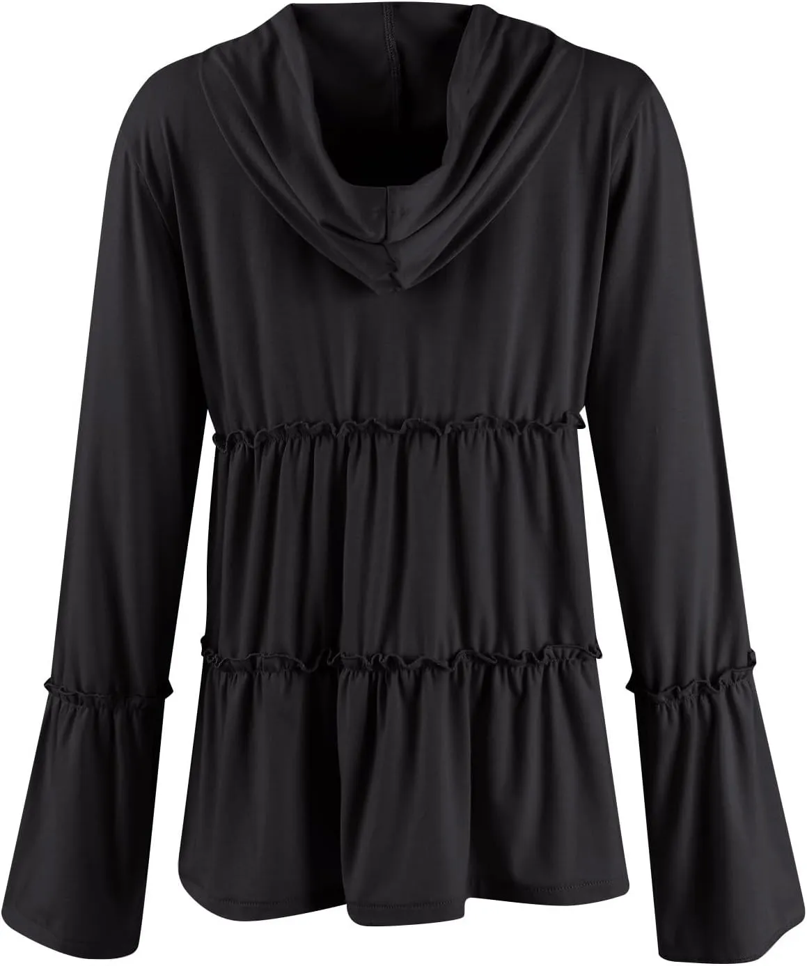 Womens Zip Up Hoodies Lightweight Pleated Tiered Hooded Sweatshirt Casual Long Sleeve Ruffle Pullover Sweaters