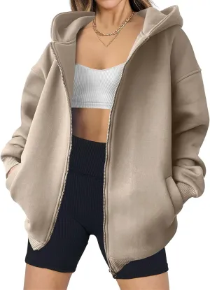 Womens Zip Up Hoodies Oversized Hooded Sweatshirt Casual Long Sleeve Jackets Coat Workout Tops Y2K Outfits