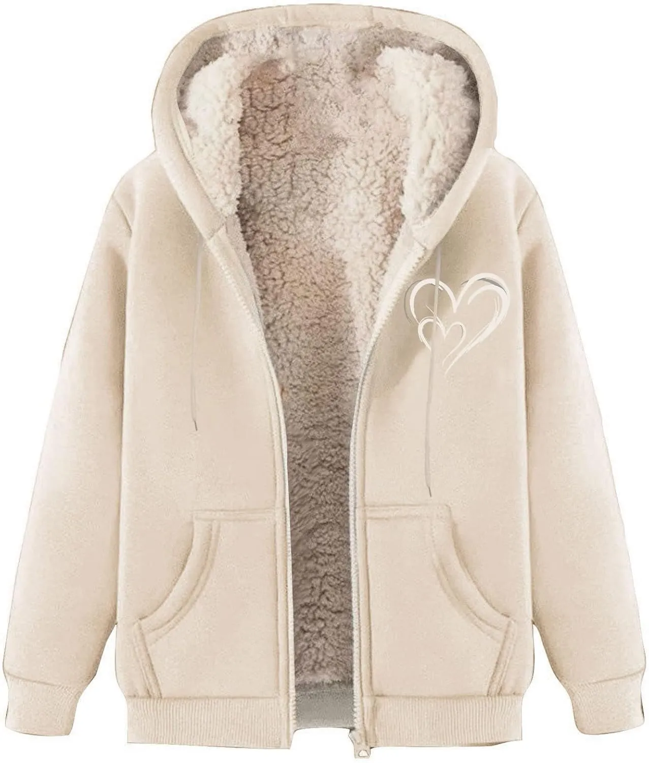 Womens Zip Up Hoodies Winter lightweight Fleece Lined Coats Comfy Warm Plus Size Sherpa Sweatshirt with Pockets