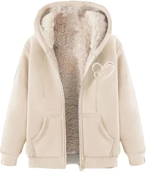 Womens Zip Up Hoodies Winter lightweight Fleece Lined Coats Comfy Warm Plus Size Sherpa Sweatshirt with Pockets