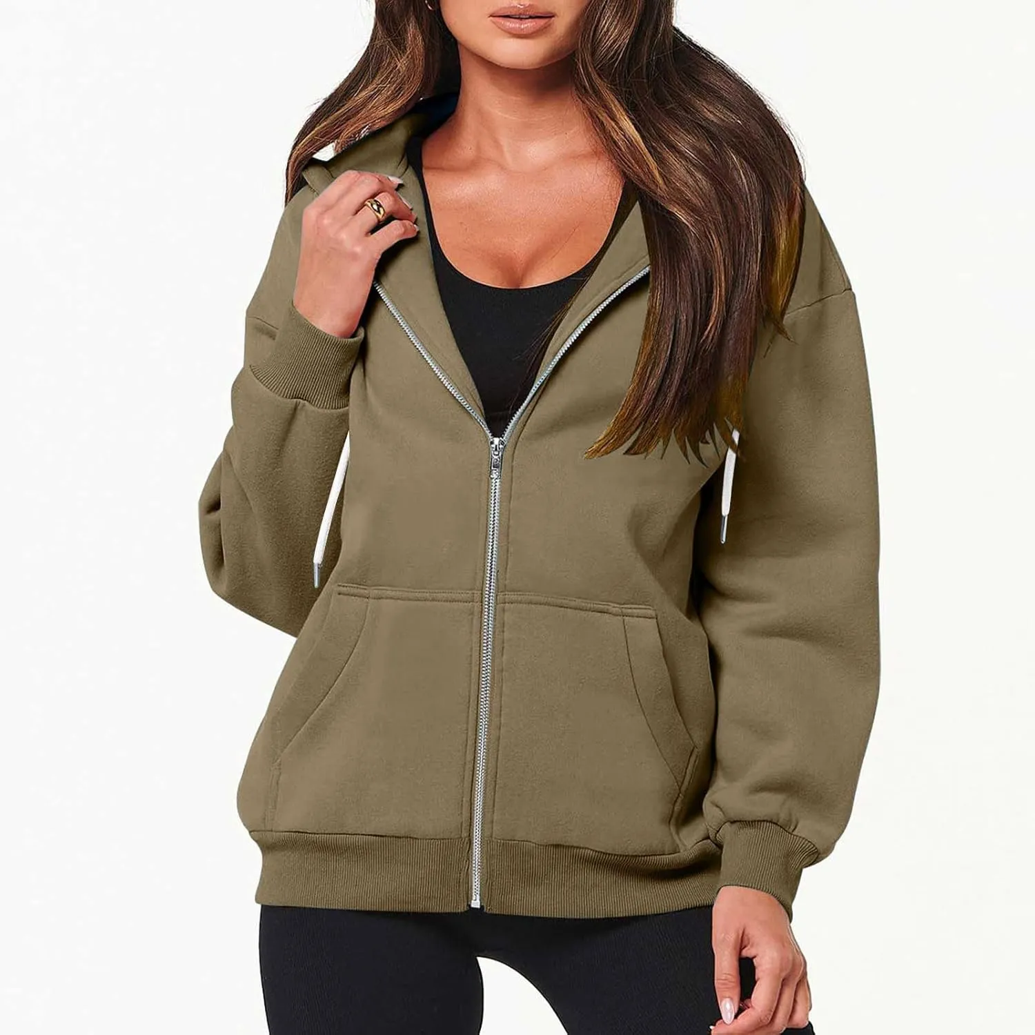 Womens Zip Up y2k Hoodies Fall Fashion Oversized Long Sleeve Hooded Sweatshirt Casual Lightweight Jacket With Pockets