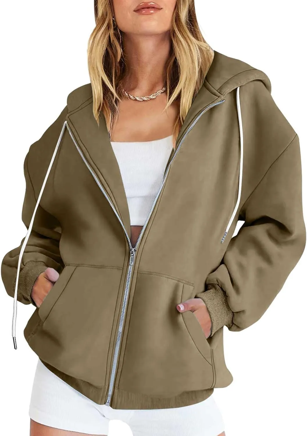 Womens Zip Up y2k Hoodies Fall Fashion Oversized Long Sleeve Hooded Sweatshirt Casual Lightweight Jacket With Pockets