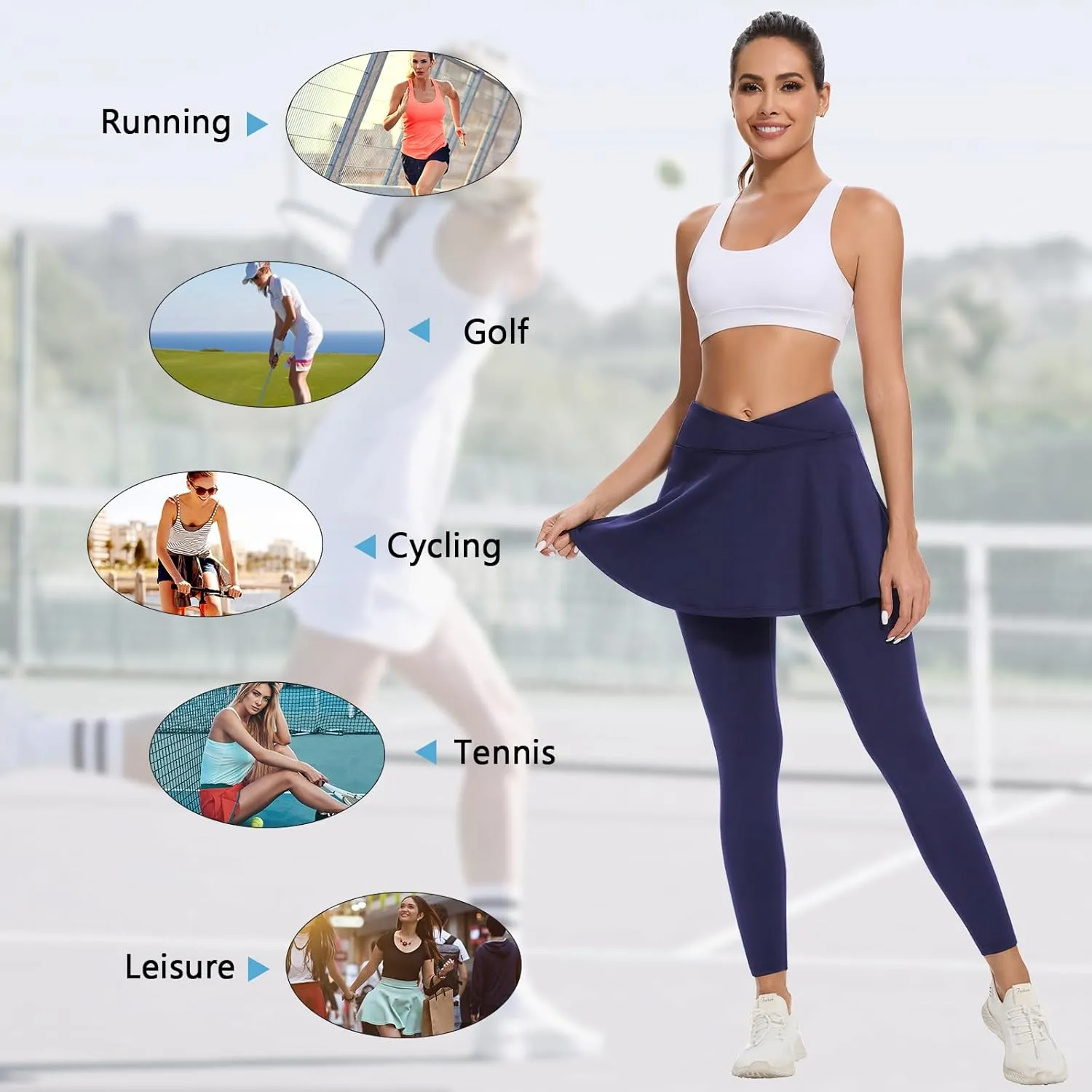 WOWENY Skirted Leggings for Women with Pockets Tennis Athletic Skort Golf Ruffle Skirt with Leggings Pickleball Outfits